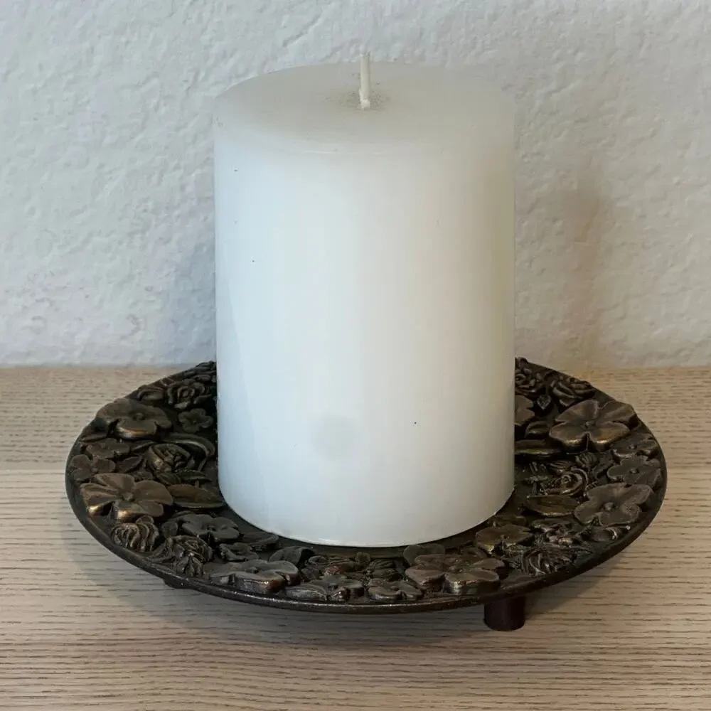 MCM Brass Footed Candleholder Trinket Dish Vanity 6